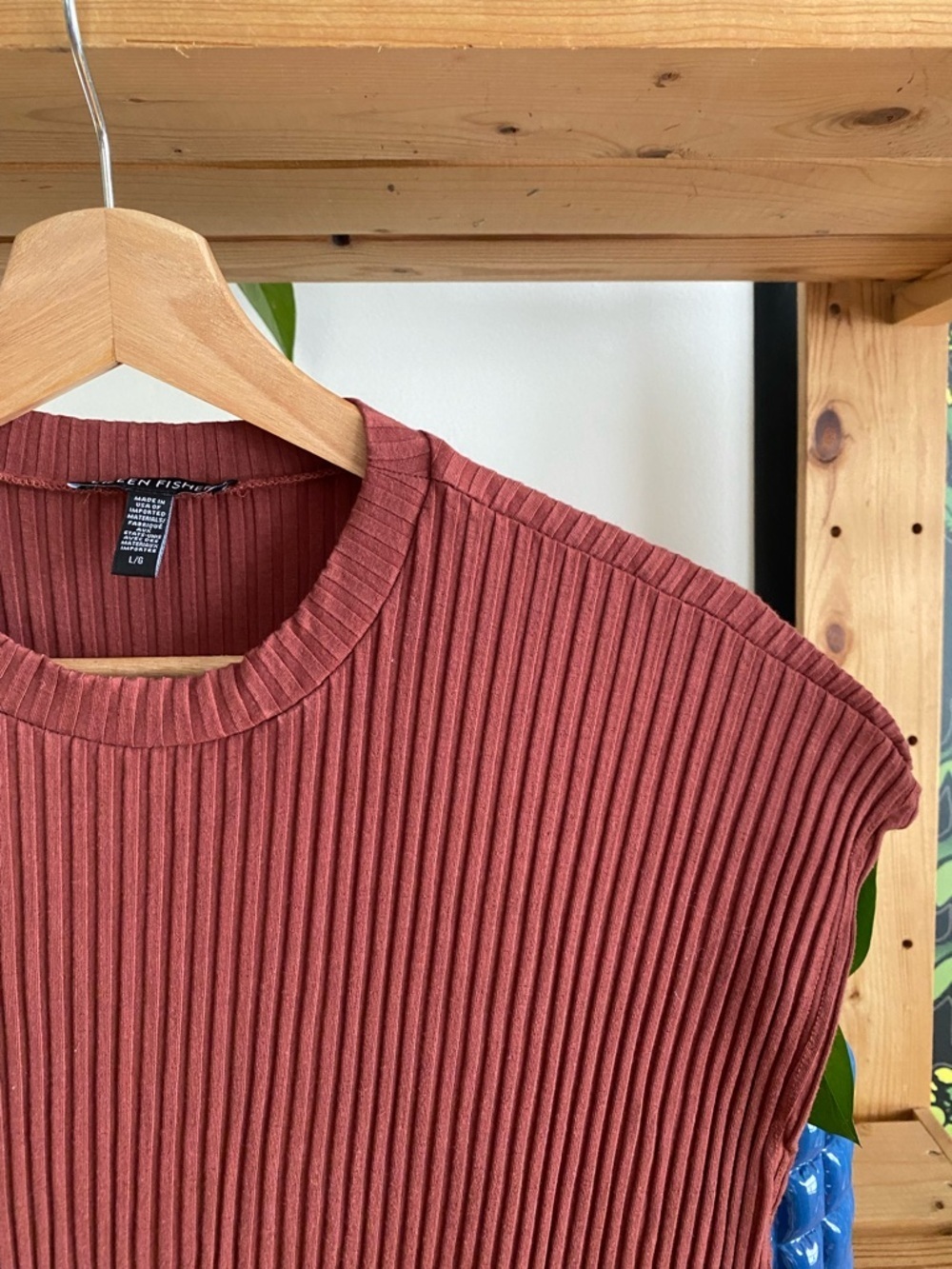 Eileen Fisher Rust Orange Textured Stretch Rib Crew Neck Dress Large - Picture 10 of 15